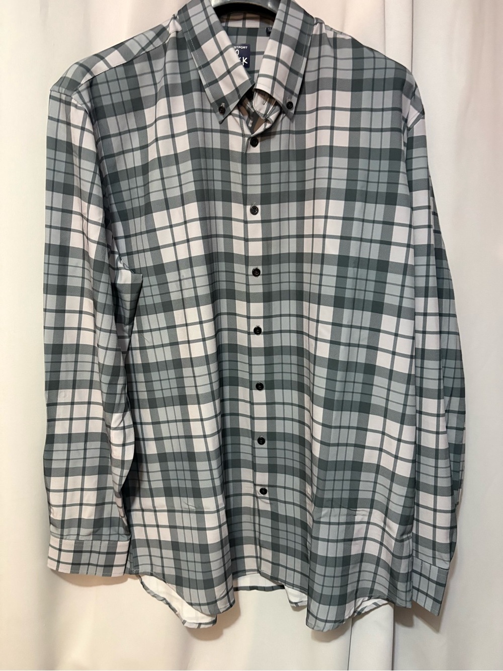 Men's Plaid Button-Down Shirt — Gray and White #2350